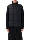 Stone Island Padded High Neck Vest With Front Pocket In Blue