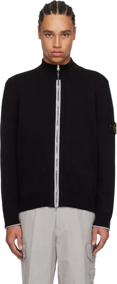 Stone Island Black Soft Organic Cotton Cardigan In V0029 Black