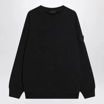 Stone Island Long-sleeve Black Sweatshirt With Ribbed Cuffs And Subtle Patch Detail