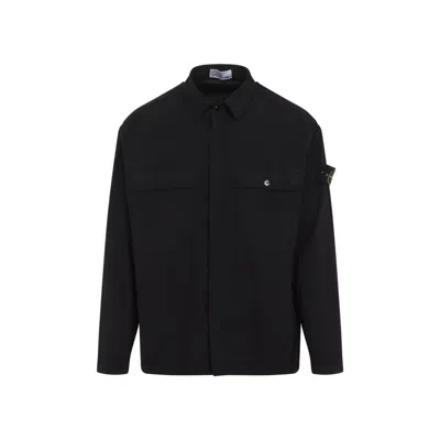 Stone Island Logo Patch Buttoned Shirt In Black
