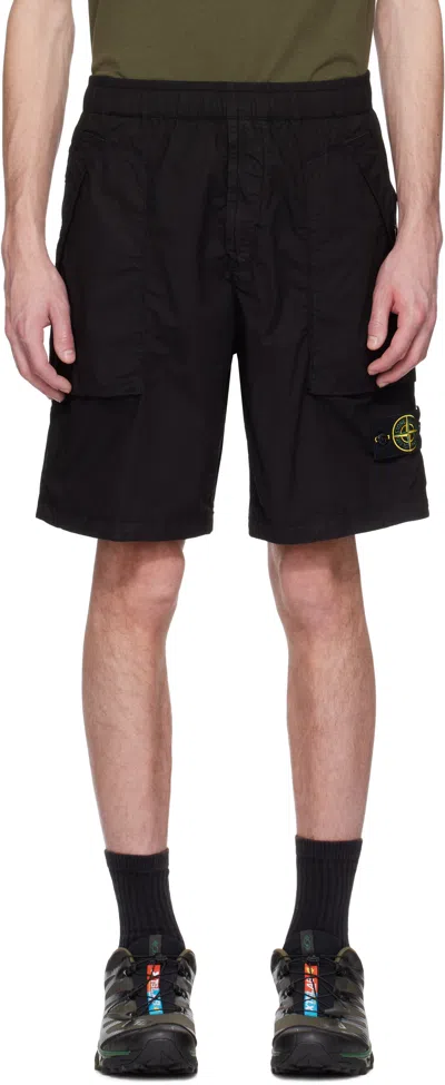 STONE ISLAND BLACK STRETCH COTTON TELA PARACADUTE SHORTS