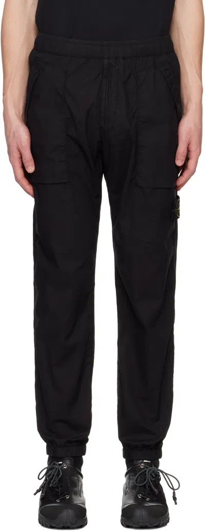 STONE ISLAND BLACK STRETCH COTTON TELA PARACADUTE SWEATPANTS