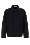 Stone Island Blue Jacket With Classic Collar And Logo Patch On The Sleeve In Tech Fabric Man