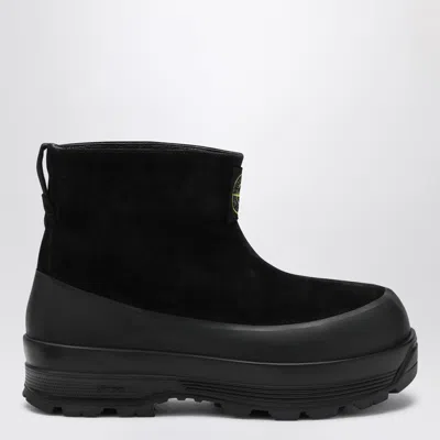 Stone Island Black Suede Ankle Boot With Logo