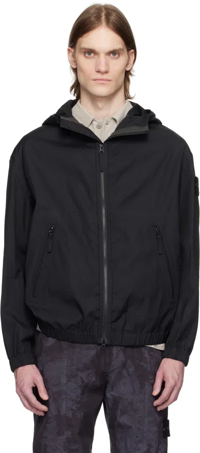 Stone Island Black Supima Cotton Canvas Non-aqueous Dyeing Jacket In Blue