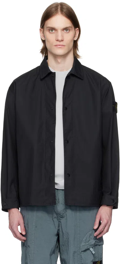 Stone Island Black Supima Cotton Canvas Non-aqueous Dyeing Overshirt In V0029 Black