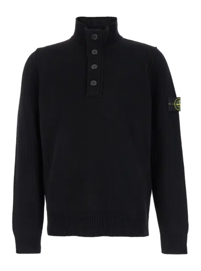 Stone Island Ribbed Cuffs Turtleneck Sweater In Black