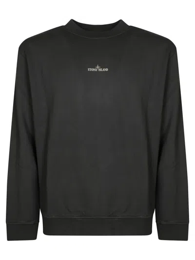 Stone Island Cropped Black Sweatshirt With Bold Emblem