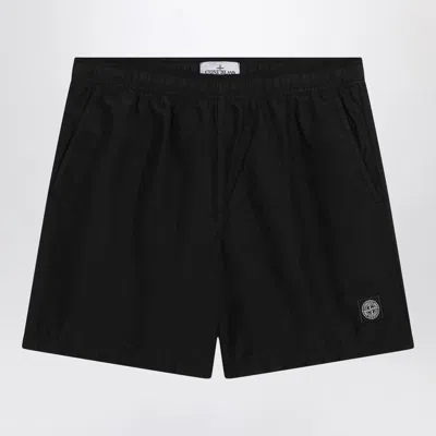 Stone Island Black Swim Shorts With Logo Patch Men