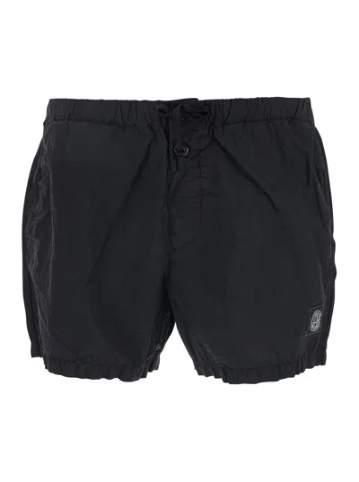 Stone Island Black Swimsuit With Compass Logo Patch Applied On The Front In Tech Fabric Man In Multicolor