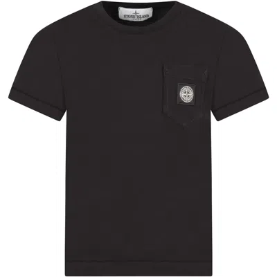 Stone Island Kids' Black T-shirt For Boy With Logo