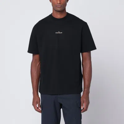 STONE ISLAND STONE ISLAND BLACK T-SHIRT WITH BLEEDING NUMBERS COMPASS PRINT