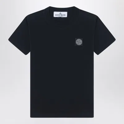 STONE ISLAND BLACK T-SHIRT WITH LOGO PATCH