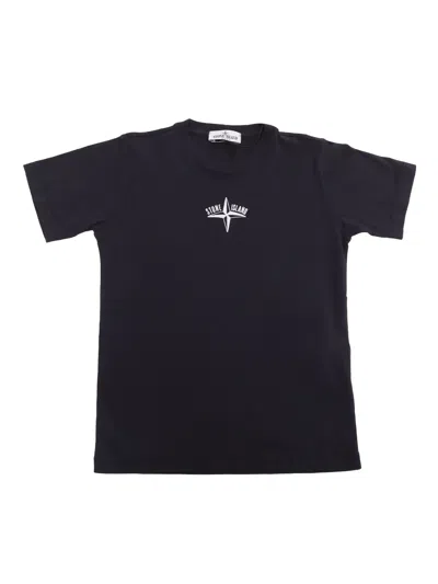 Stone Island Black T-shirt With Prints In Blue