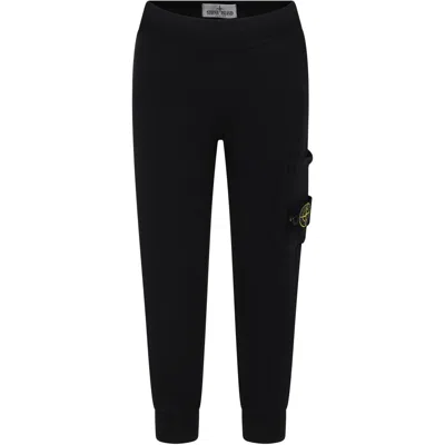 Stone Island Kids' Black Trousers For Boy With Iconic Logo