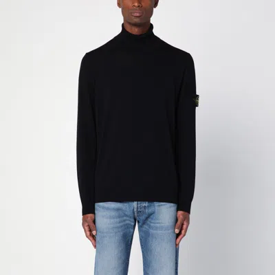 STONE ISLAND BLACK TURTLENECK SWEATER IN WOOL