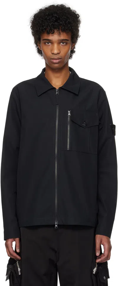 Stone Island Black Weatherproof Cotton Canvas Overshirt In V0029 Black