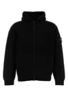 Stone Island Hooded Sweater With Zip In Wool And Cashmere In Black