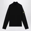 Stone Island Ribbed Knit Sweater With Logo Patch In Black