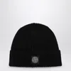 Stone Island Ribbed Knit Beanie With Compass Logo Patch In Black