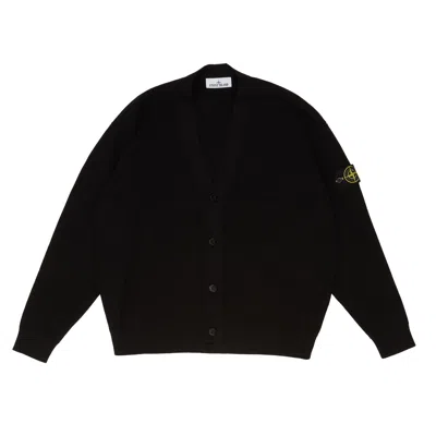 Stone Island Black Wool Cardigan With Button-up Front