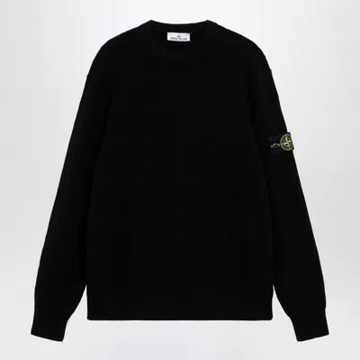 Stone Island Virgin Wool Crewneck Sweater With Sleeve Logo Patch In Black