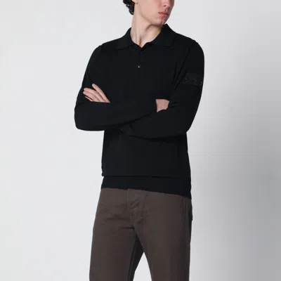 Stone Island Ghost Wool Polo Knit Sweater In Black