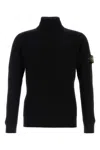 Stone Island Turtleneck Sweater In Virgin Wool With Logo Patch In Black