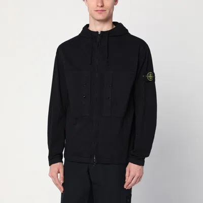 STONE ISLAND STONE ISLAND BLACK ZIP JACKET IN COTTON BLEND