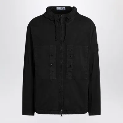 Stone Island Black Zip Jacket In Cotton Blend Men