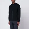 Stone Island Black Zip-up Cardigan In Wool Blend In Black