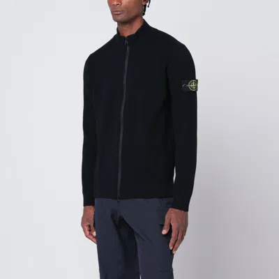 Stone Island Black Zip-up Cardigan In Wool Blend