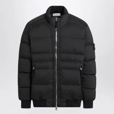 Stone Island Puffy Jacket With High Collar And Ribbed Detailing In Black