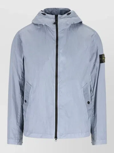 Stone Island Blazer Lightweight Hood Side Pockets Buttons In Blue