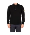 Stone Island High Collar Pullover With Buttoned Placket And Logo Patch In Black