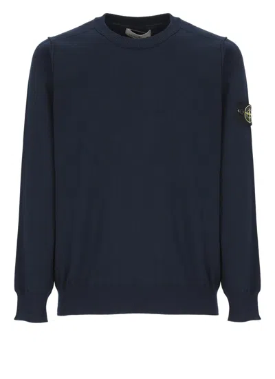 STONE ISLAND BLIE SWEATER WITH LOGO