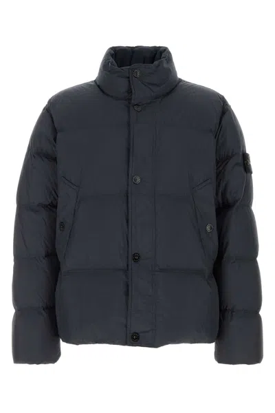 Stone Island Navy Blue Nylon Down Jacket In Black