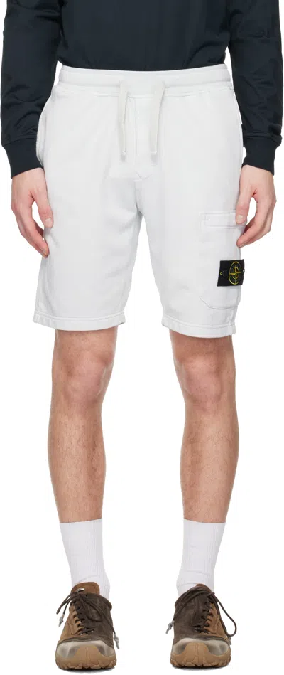 Stone Island Blue 6200011 Organic Cotton Fleece Shorts In White