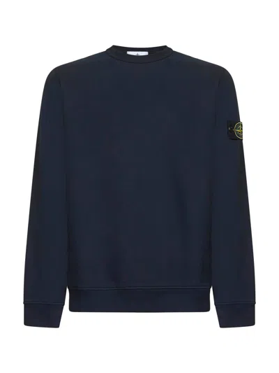 Stone Island Blue Brushed Organic Cotton Crewneck Sweatshirt