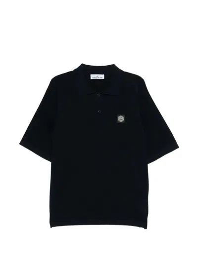 Stone Island Blue Button Placket Polo Sweater In Black