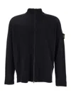 Stone Island Blue Cardigan With High Neck And Logo Patch On The Sleeve In Cotton Man In Black