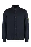 STONE ISLAND BLUE COTTON CARDIGAN WITH LOGO DETAIL FOR MEN