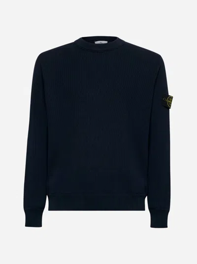 Stone Island Midnight Blue Wool Blend Sweater In Black
