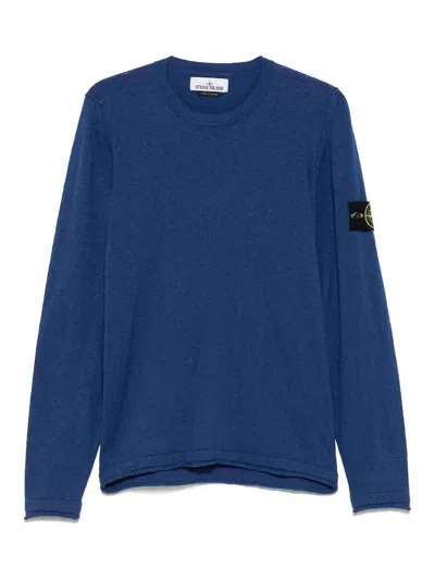 STONE ISLAND BLUE COTTON LONG SLEEVES SWEATER WITH LOGO