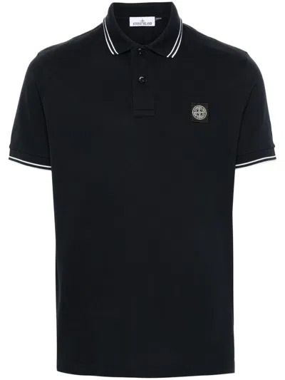 STONE ISLAND Blue cotton polo shirt with logo STONE ISLAND