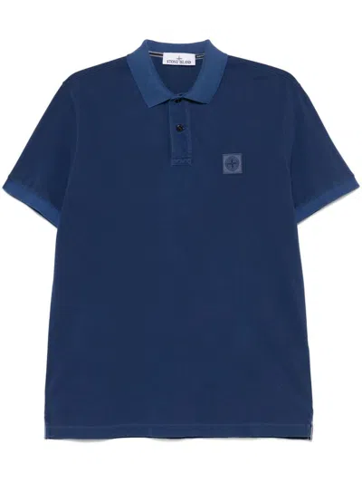 Stone Island Blue Cotton Polo With Short Sleeves