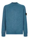 Stone Island Textured Knit Sweater With Distinctive Sleeve Patch In Blue
