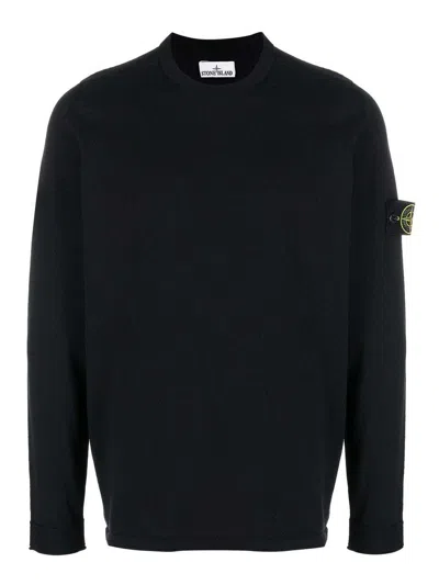 Stone Island Blue Crewneck Sweatshirt With Logo Patch