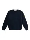Stone Island Blue Crewneck Sweatshirt With Logo Patch On The Sleeve In Cotton Boy In Black
