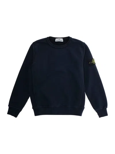 Stone Island Kids' Blue Crewneck Sweatshirt With Logo Patch On The Sleeve In Cotton Boy In Black